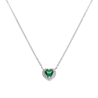 Srebrny Naszyjnik Serce z Zieloną Cyrkonią pr. 925 - JubilerSezam.pl