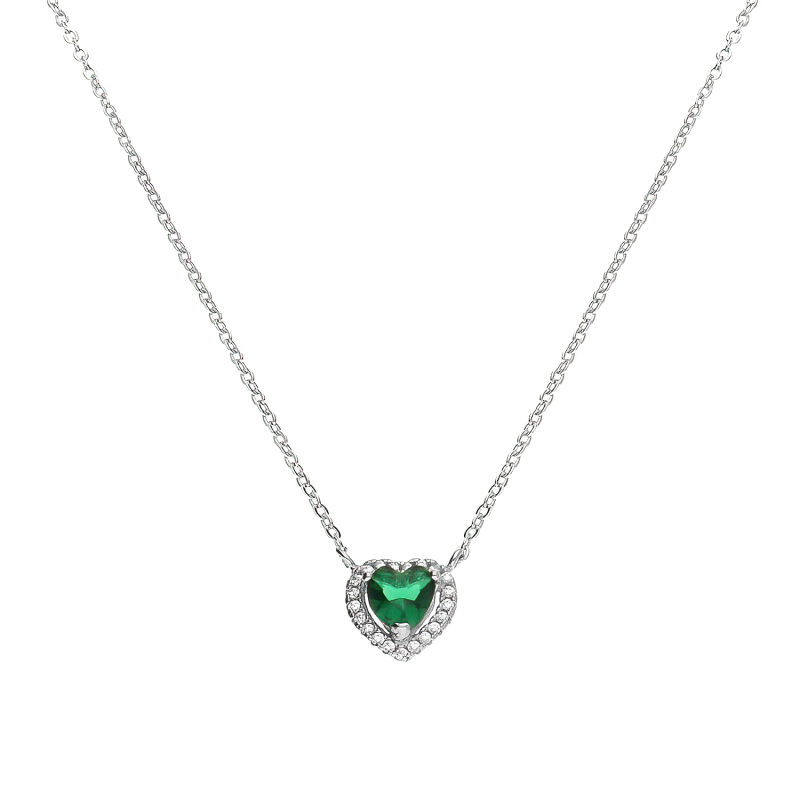 Srebrny Naszyjnik Serce z Zieloną Cyrkonią pr. 925 - JubilerSezam.pl