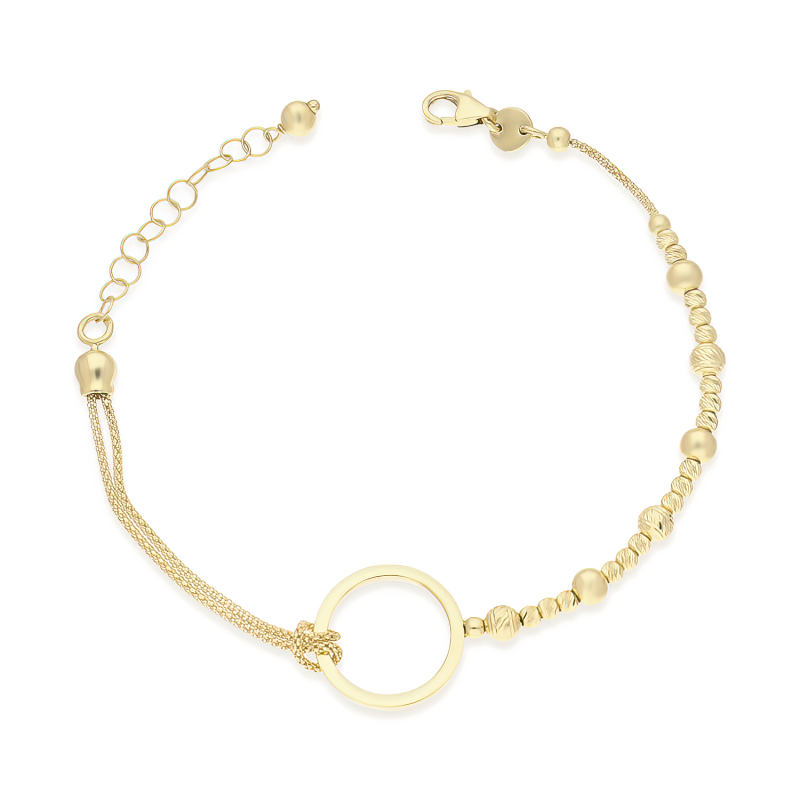Bransoleta złota koło ramka i grawerowane kulki/coreana M3-405 próba 585