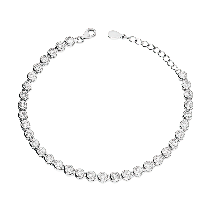 Bransoleta srebrna białe cyrkonie w okrągłych oprawach próba 925