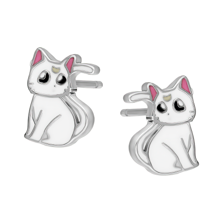 Srebrne kolczyki dla dziewczynki Kot z emalią pr. 925 - JubilerSezam.pl