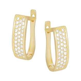 Kolczyki złote trzy rzędy białych cyrkonii