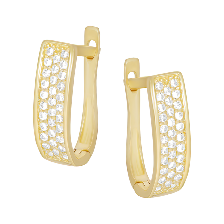 Kolczyki złote trzy rzędy białych cyrkonii