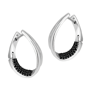 Kolczyki srebrne łezka 3D z czarnymi cyrkoniami