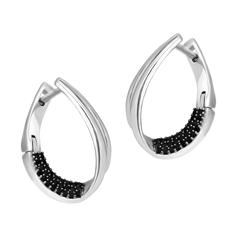 Kolczyki srebrne łezka 3D z czarnymi cyrkoniami