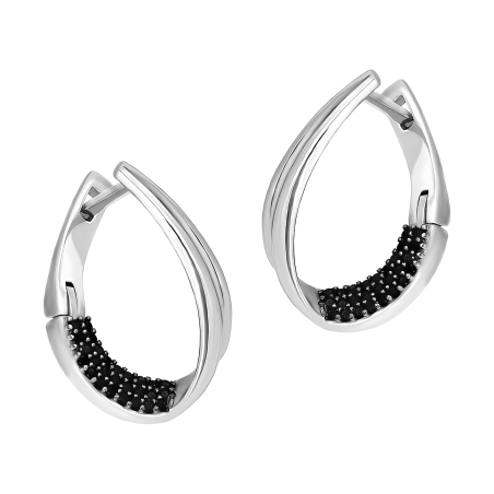 Kolczyki srebrne łezka 3D z czarnymi cyrkoniami