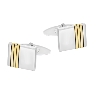 Spinki srebrne do mankietów kwadrat z trzema złoconymi paskami TB MN5,4KZ-GOLD próba 925