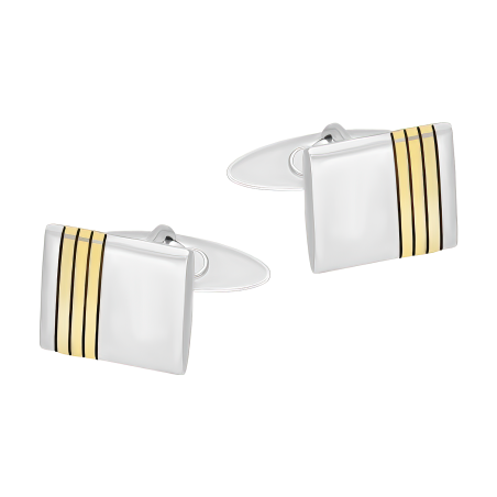 Spinki srebrne do mankietów kwadrat z trzema złoconymi paskami TB MN5,4KZ-GOLD próba 925