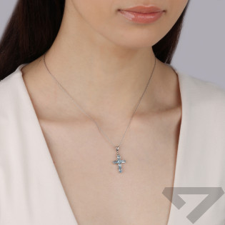 Srebrny Krzyżyk z Topazami Swiss Blue pr. 925 - JubilerSezam.pl