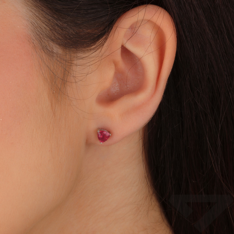 Srebrne Kolczyki z Rubinem Trójkątnym - JubilerSezam.pl