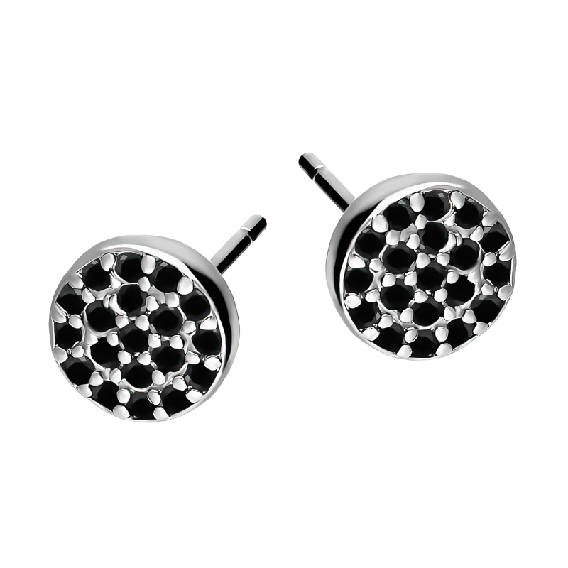 Kolczyki srebrne koło z czarnymi cyrkoniami/sztyft HS905 próba 925