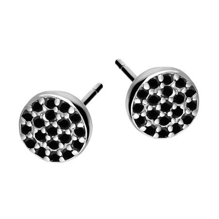 Kolczyki srebrne koło z czarnymi cyrkoniami/sztyft HS905 próba 925