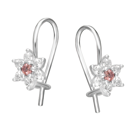 Srebrne kolczyki dla dziewczynki kwiatek z cyrkonią - JubilerSezam.pl