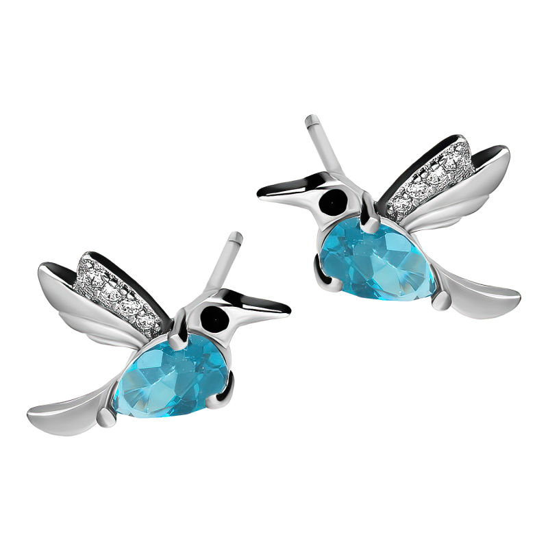 Kolczyki srebrne koliber z jasno-niebieską cyrkonią/sztyft HS2232 próba 925