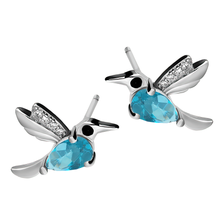 Kolczyki srebrne koliber z jasno-niebieską cyrkonią/sztyft HS2232 próba 925
