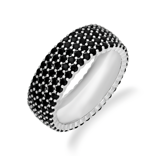 Pierścionek srebrny obrączkowy z czarnymi cyrkoniami