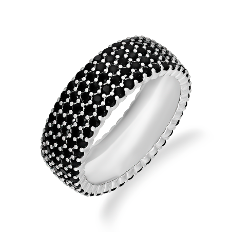 Pierścionek srebrny obrączkowy z czarnymi cyrkoniami