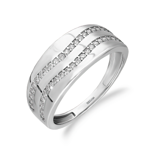 Pierścionek srebrny blaszka z dwoma rzędami cyrkonii, próba 925