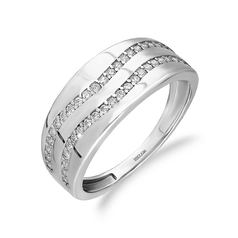 Pierścionek srebrny blaszka z dwoma rzędami cyrkonii