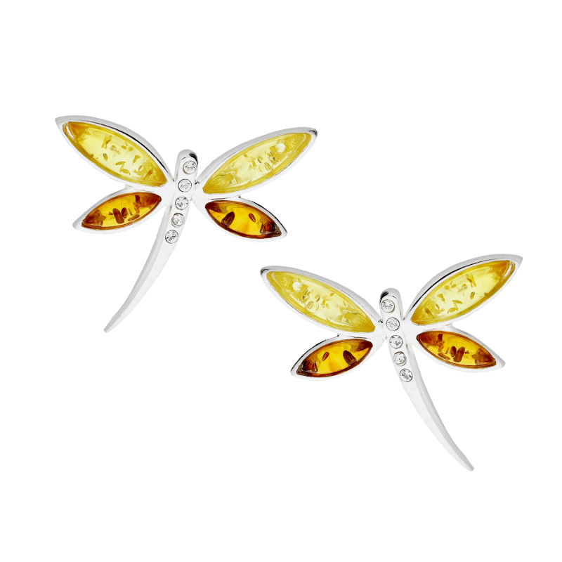 Srebrne Kolczyki Ważki z Bursztynem - JubilerSezam.pl