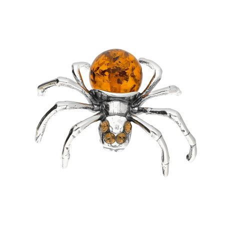 Srebrna zawieszka pająk z bursztynem koniakowym - JubilerSezam.pl