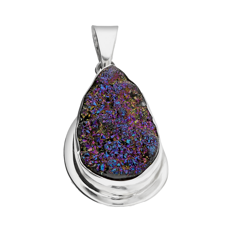 Srebrna zawieszka z agatem druzji i tytanem pr. 925 - JubilerSezam.pl