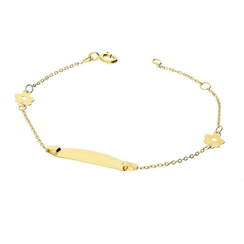 Bransoleta złota dla dziewczynki blaszka i kwiatki próba 585