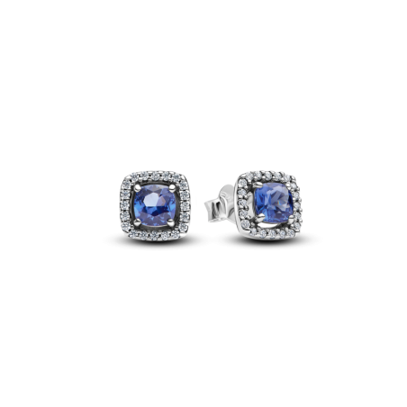 Kolczyki sztyfty Pandora z niebieskim kwadratowym kamieniem w lśniącej obwódce 293551C01