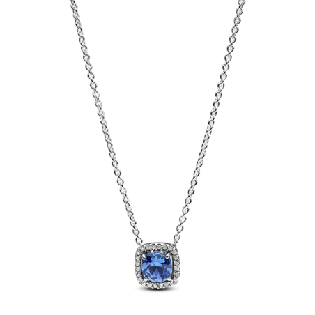 Naszyjnik Pandora z niebieskim kwadratowym kamieniem w lśniącej obwódce 393560C01
