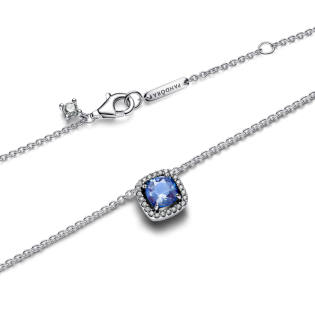 Naszyjnik Pandora z niebieskim kwadratowym kamieniem w lśniącej obwódce 393560C01