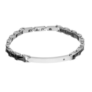 Bransoleta męska z blaszką z czarną cyrkonią