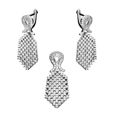 Komplet srebrny kolczyki i zawieszka sześciokąt z białymi cyrkoniami A0331 próba 925