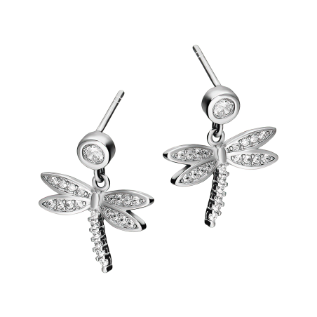 Kolczyki srebrne ważka z białymi cyrkoniami/sztyft