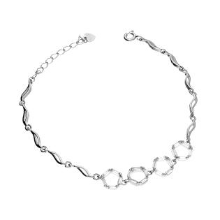 Bransoleta srebrna koła z cyrkoniami bagietami i fale