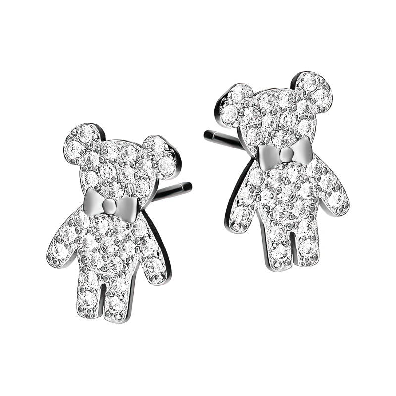 Srebrne kolczyki dla dziewczynki Miś z Cyrkoniami - JubilerSezam.pl