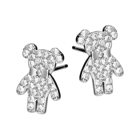 Kolczyki srebrne dla dziewczynki miś z cyrkoniami/sztyft