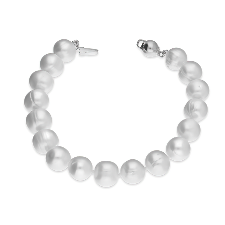 Bransoleta z białymi perłami 9-10mm/kulka