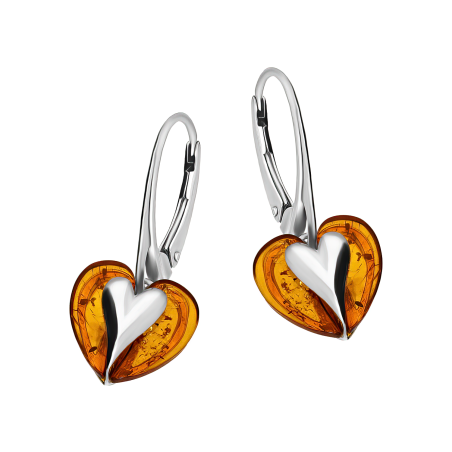 Srebrne kolczyki z bursztynem miodowym serce - JubilerSezam.pl