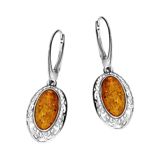 Srebrne Kolczyki z Bursztynem Koniakowym Ażurowe - JubilerSezam.pl