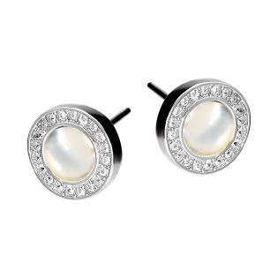 Kolczyki srebrne kółko z białą emalią i białymi cyrkoniami/sztyft