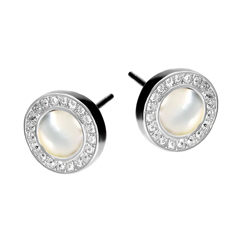 Kolczyki srebrne kółko z białą emalią i białymi cyrkoniami/sztyft