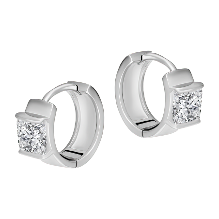 Kolczyki srebrne kółko z kwadratową cyrkonią/zatrzask