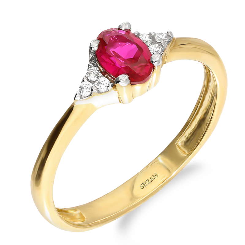 Pierścionek złoty z owalną czerwoną cyrkonią DJ PREMIUM034M RUB próba 375