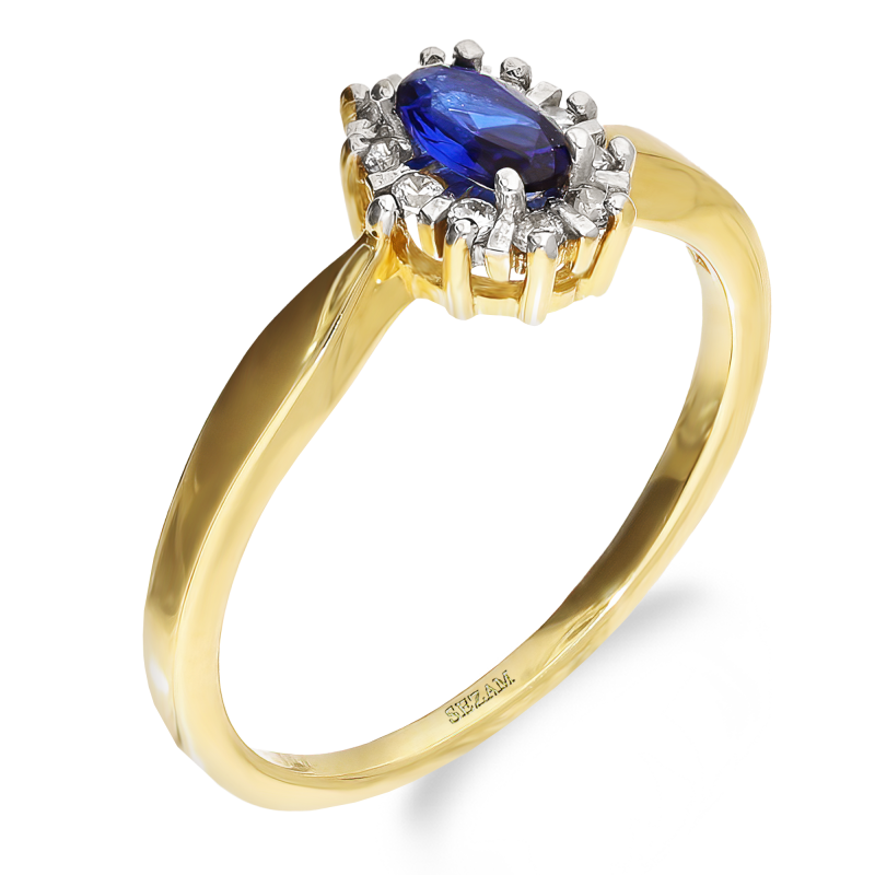 Złoty Pierścionek z Szafirową Cyrkonią pr. 375 - JubilerSezam.pl