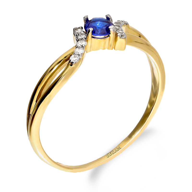 Złoty Pierścionek z Szafirem i Cyrkoniami pr. 375 - JubilerSezam.pl