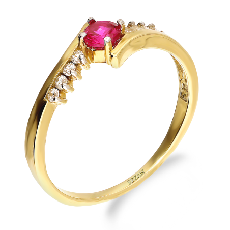 Pierścionek złoty MARIAGE z czerwoną i białymi cyrkoniami DJ PREMIUM110M RUB próba 375