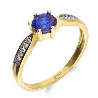 Złoty Pierścionek z Szafirem i Cyrkoniami pr. 375 - JubilerSezam.pl