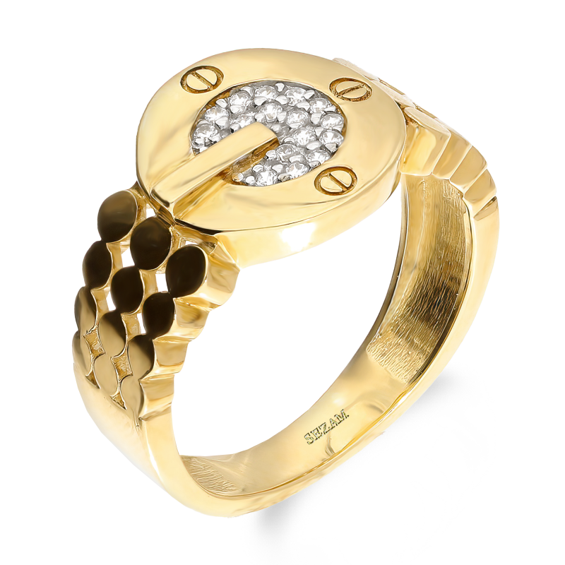 Złoty Pierścionek z Cyrkoniami Koło pr. 375 - JubilerSezam.pl