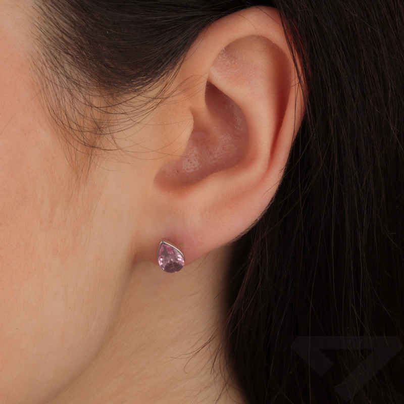 Kolczyki srebrne kropla z jasno-różową cyrkonią
