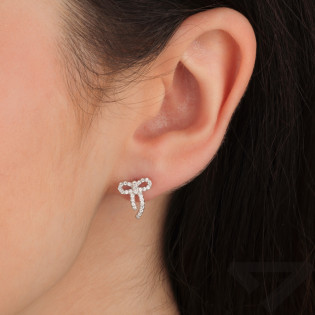 Kolczyki srebrne kokardka z cyrkoniami